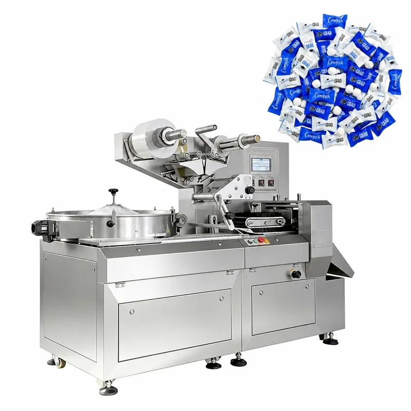 Horizontal flow wrapper shown with wrapped candies