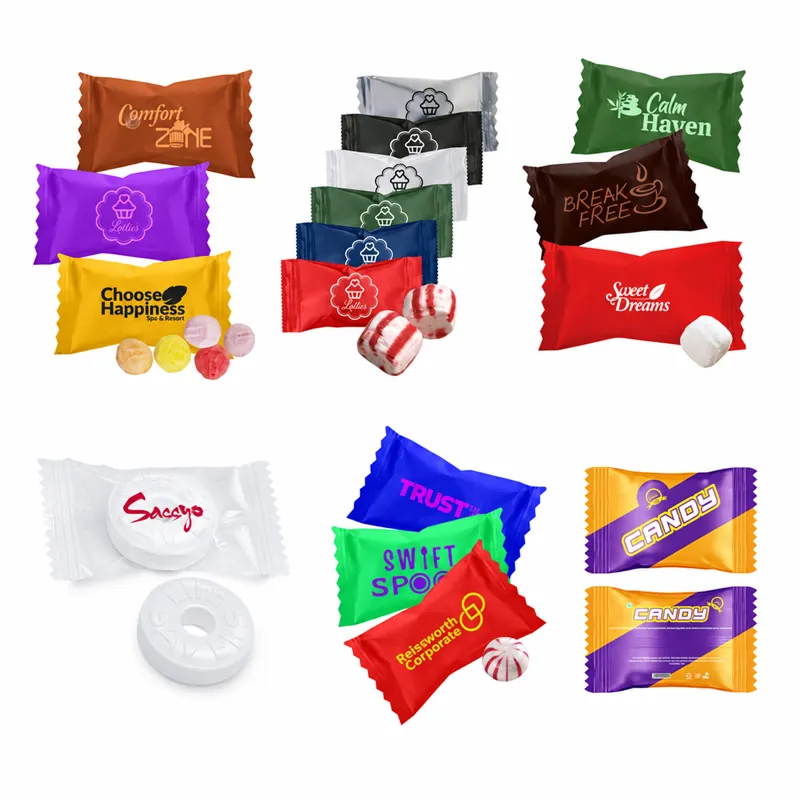 Flow-wrapped candy packs in different formats